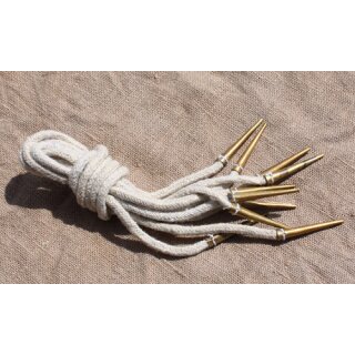 Nestelbänder mit Messingspitzen, 5 Stück, ca. 35 cm lang